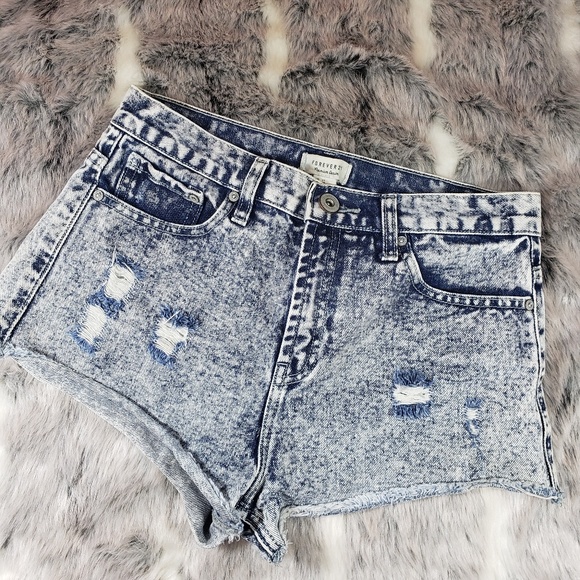 Forever 21 Pants - Forever 21 Acid Washed Distressed Denim Shorts